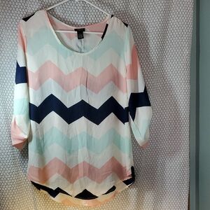 Rue21 Chevron Blouse in Pink, Blue, and White